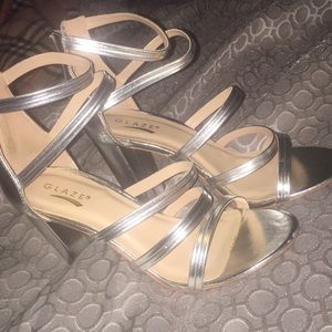 Silver strap thick heels